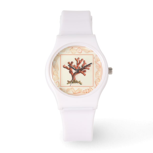 Reloj De Pulsera Coral rojo con borde de concha (Anverso)
