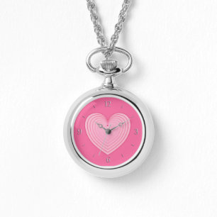 Reloj De Pulsera Coral rosa corazón en fondo rosa profundo