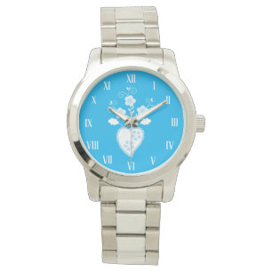 Reloj De Pulsera Corazón azul portugués en flor