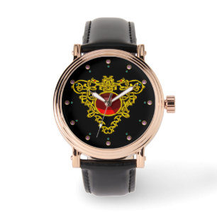 Reloj De Pulsera CORAZÓN CELÁTICO ORO CON RUBY ROJO, Negro