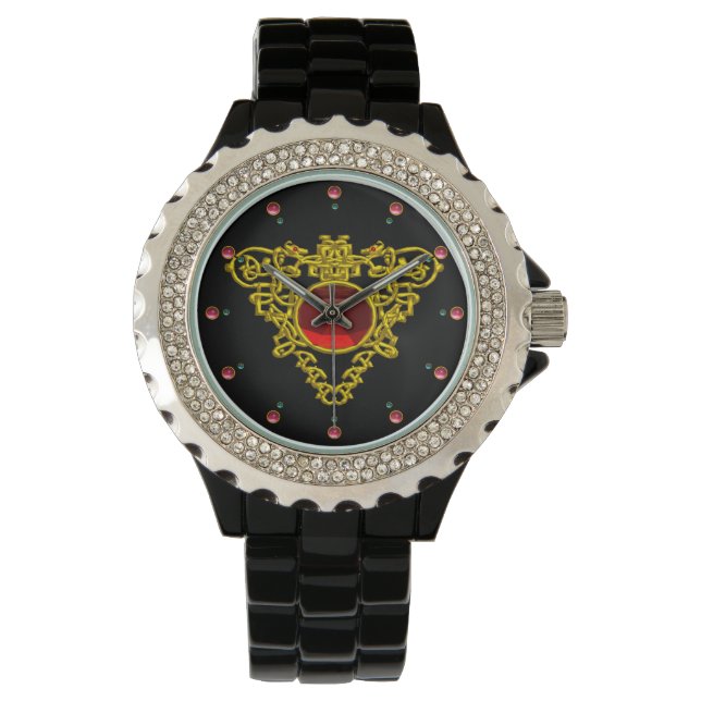 Reloj De Pulsera CORAZÓN CELÁTICO ORO CON RUBY ROJO, Negro (Anverso)