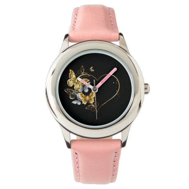 Reloj De Pulsera Corazón con mariposas doradas (Anverso)