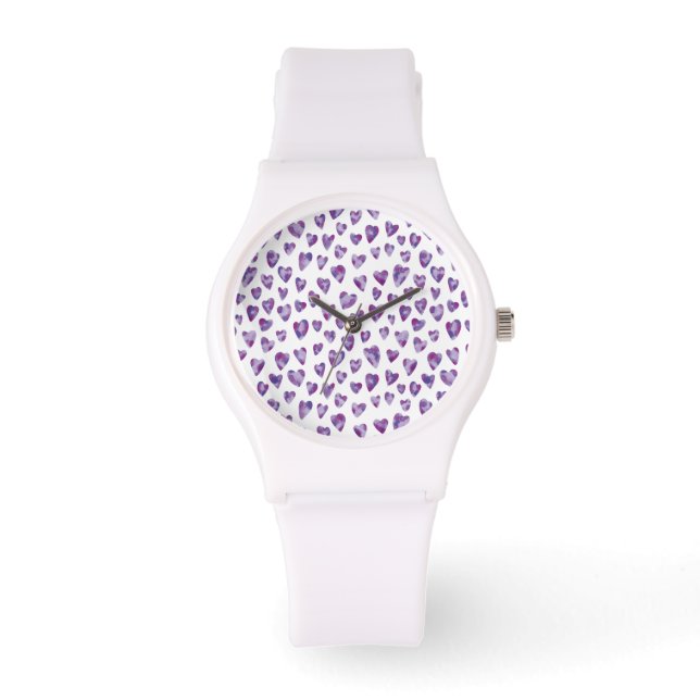 Reloj De Pulsera Corazón de Acuarela Púrpura (Anverso)