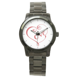 Reloj De Pulsera Corazón de amor con letras de mano en rojo