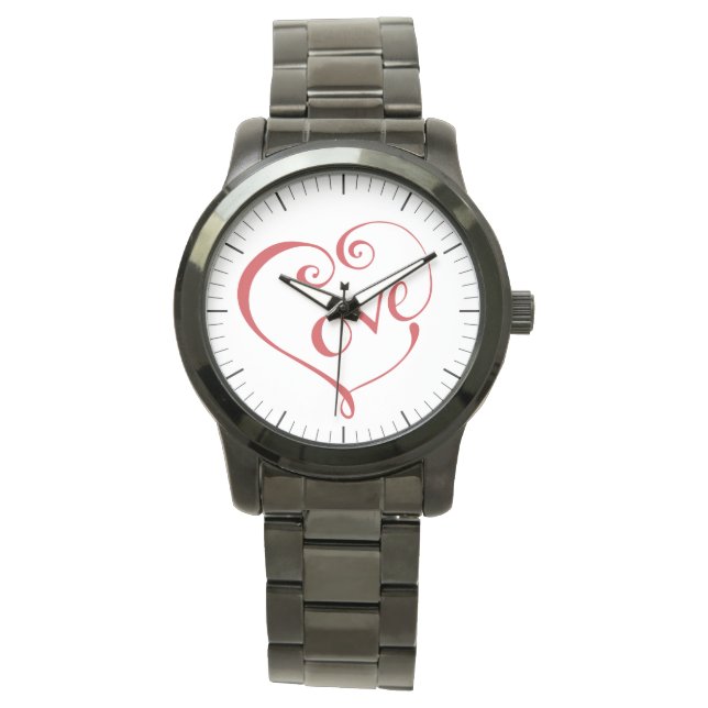 Reloj De Pulsera Corazón de amor con letras de mano en rojo (Anverso)