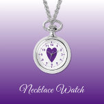 Reloj De Pulsera Corazón de amor púrpura Vigilancia del collar<br><div class="desc">Regalo de Reloj de collar. Con un corazón de amor morado y números de reloj en un fondo blanco.</div>