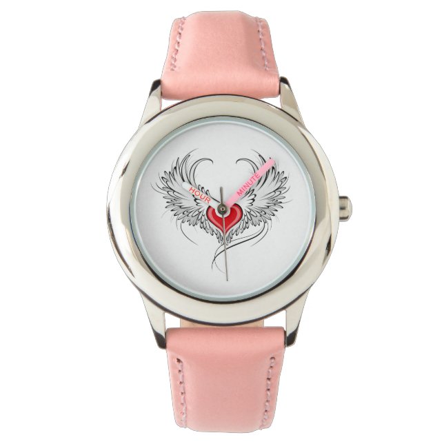 Reloj De Pulsera Corazón de Ángel Rojo con alas (Anverso)