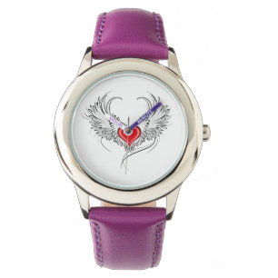 Reloj De Pulsera Corazón de Ángel Rojo con alas