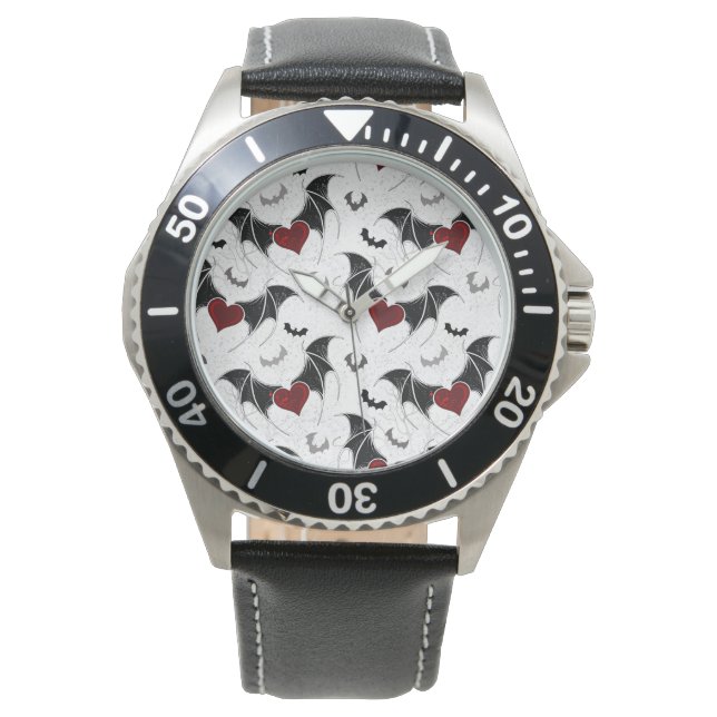 Reloj De Pulsera Corazón de Halloween con alas de murciélago negras (Anverso)
