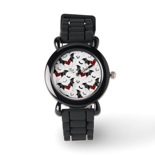 Reloj De Pulsera Corazón de Halloween con alas de murciélago negro (Anverso)
