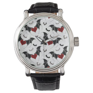Reloj De Pulsera Corazón de Halloween con alas de murciélago negro