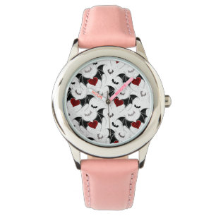 Reloj De Pulsera Corazón de Halloween con alas de murciélago negro