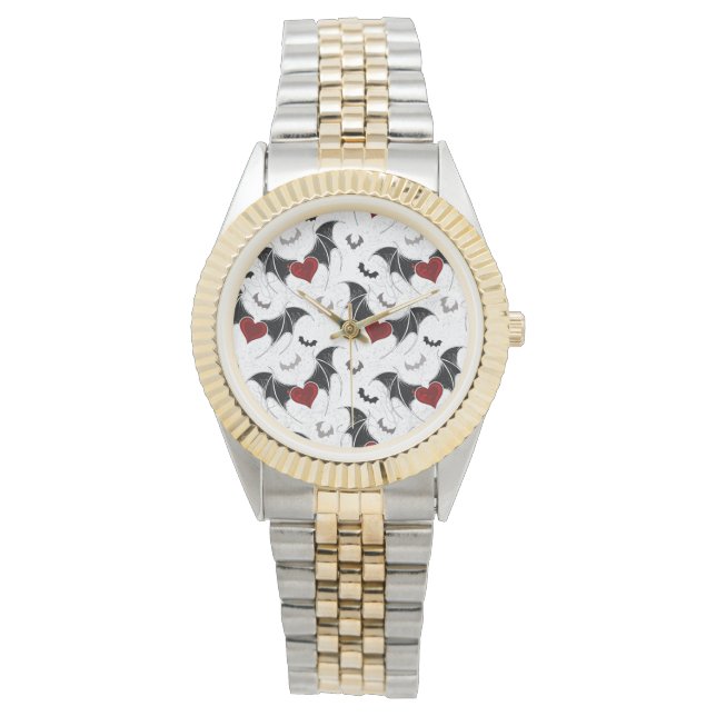Reloj De Pulsera Corazón de Halloween con alas de murciélago negro (Anverso)