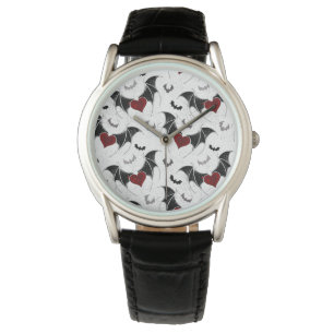 Reloj De Pulsera Corazón de Halloween con alas de murciélago negro