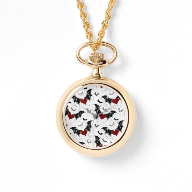 Reloj De Pulsera Corazón de Halloween con alas de murciélago negro (Anverso)