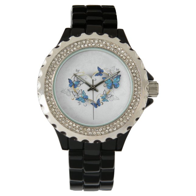 Reloj De Pulsera Corazón de joyas con mariposas Morfo (Anverso)