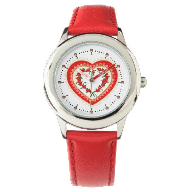RELOJ DE PULSERA CORAZÓN DE LACE CON FLORES ROJOS (Anverso)