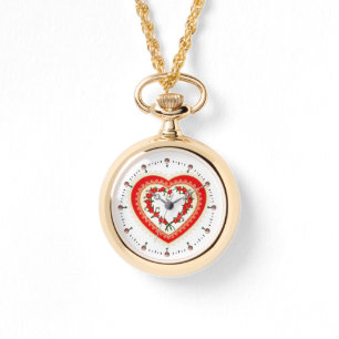 RELOJ DE PULSERA CORAZÓN DE LACE CON FLORES ROJOS