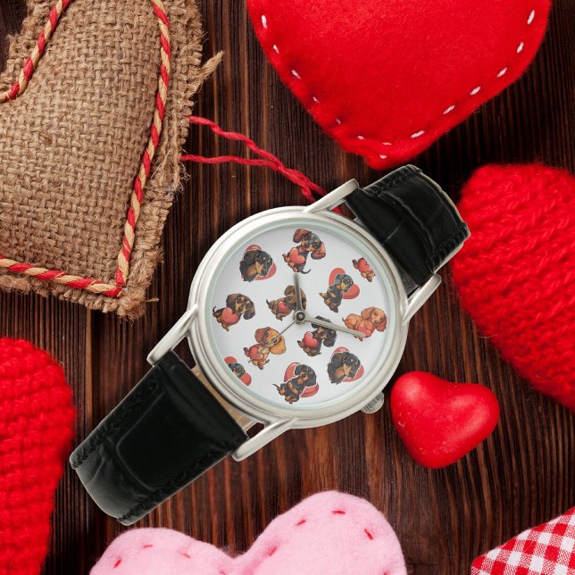 Reloj De Pulsera Corazón de perro de Valentine Dachshund (Valentine Dachshund dog heart Watch)