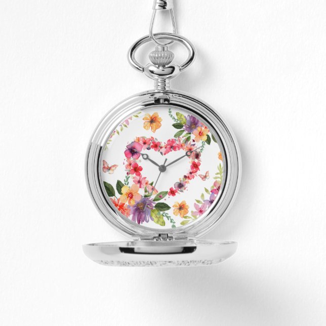 Reloj De Pulsera Corazón floral y flores (Anverso)