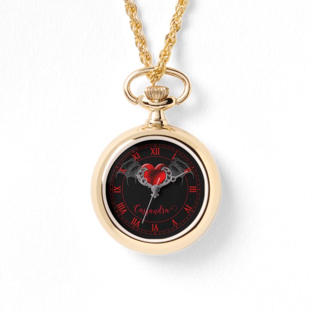 Reloj De Pulsera Corazón Gótico con Alas de Murciélago Personalizad (Anverso)