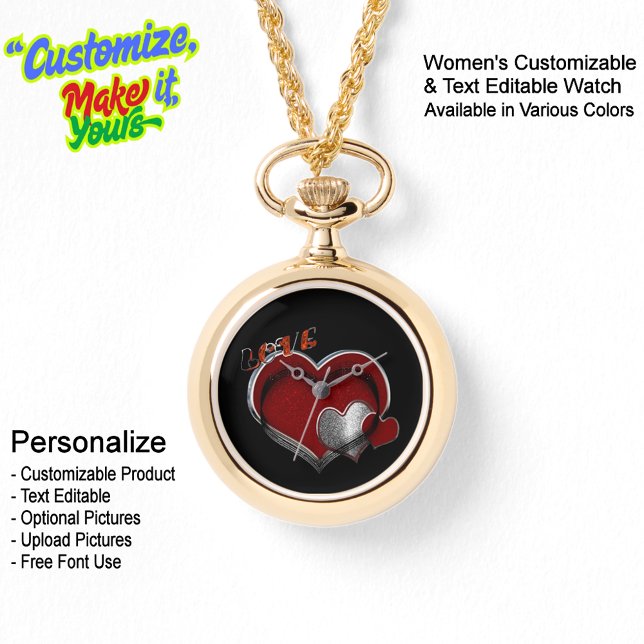 Reloj De Pulsera Corazón Magic Gold Necklace Watch Black Face (Women's Heart Magic Gold Necklace Watch Featuring a Black Face.)