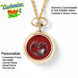 Reloj De Pulsera Corazón Magic Gold Necklace Watch Rojo Face