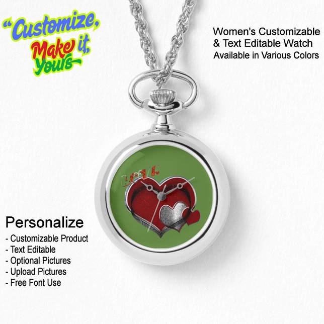 Reloj De Pulsera Corazón mágico collar de plata contemplar cara ver (Women's Heart Magic Silver Necklace Watch Featuring a Green Face.)