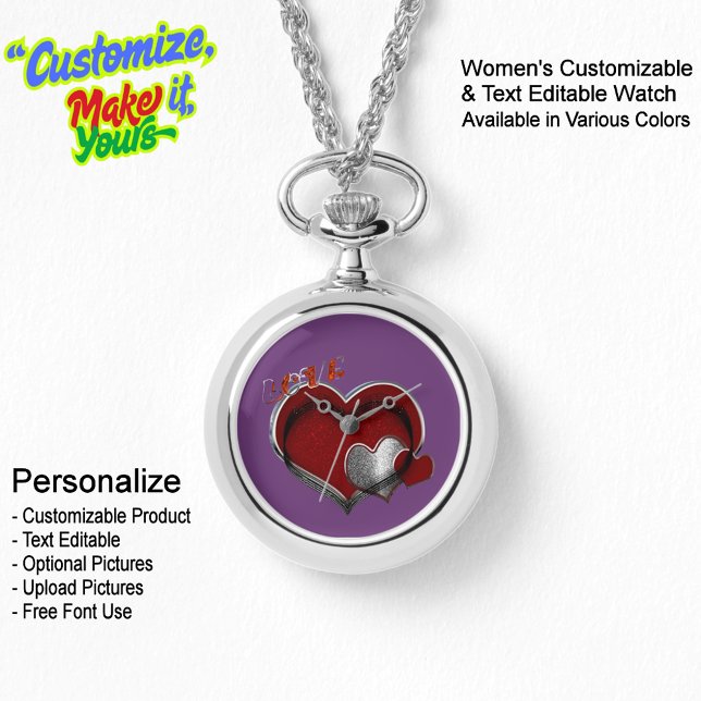 Reloj De Pulsera Corazón mágico Plata collar Watch Cara púrpura (Women's Heart Magic Silver Necklace Watch Featuring a Purple Face.)