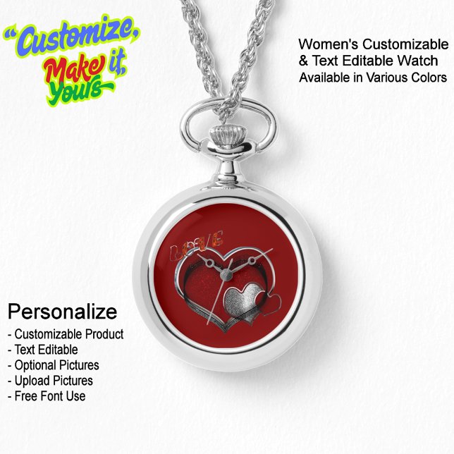 Reloj De Pulsera Corazón mágico plata collar Watch Rojo cara (Women's Heart Magic Silver Necklace Watch Featuring a Red Face.)