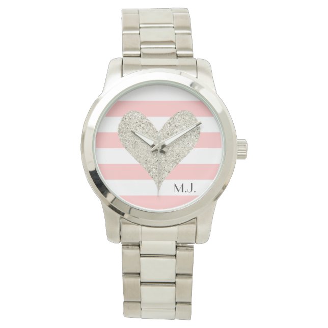 Reloj De Pulsera Corazón Purpurina plateado (Anverso)