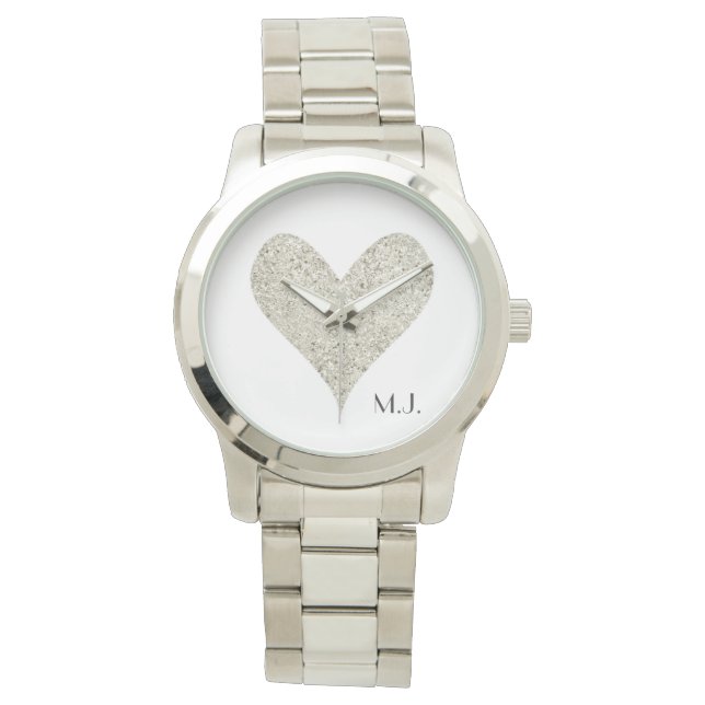 Reloj De Pulsera Corazón Purpurina plateado (Anverso)