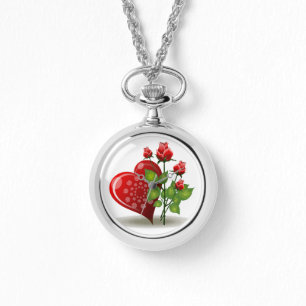 RELOJ DE PULSERA CORAZÓN ROJO DE VALENTINA Y ROSAS ROJAS