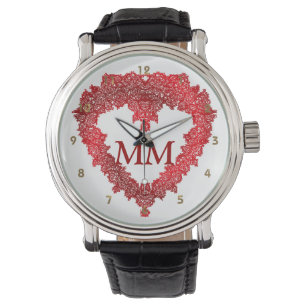 Reloj De Pulsera Corazón rojo monogramado