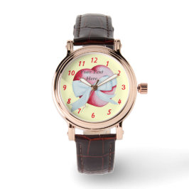 Reloj De Pulsera corazón rojo romántico atado con arco blanco