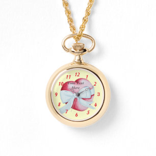 Reloj De Pulsera corazón rojo romántico atado con el arco blanco