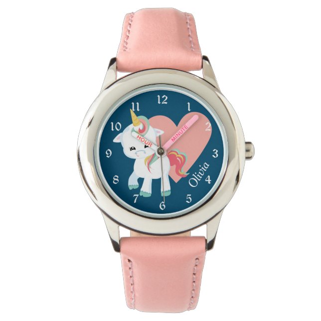 Reloj De Pulsera Corazón rosa de unicornio blanco lindo (Anverso)