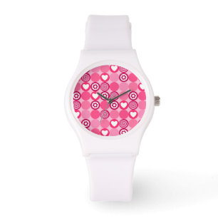 Reloj De Pulsera Corazón rosa y patrón de flor en el Día de San Val