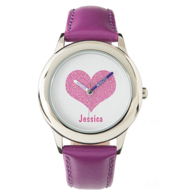 Reloj De Pulsera Corazón rosado - Vigilancia personalizada del nomb (Anverso)