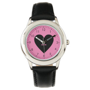 Reloj De Pulsera Corazón rosado y negro