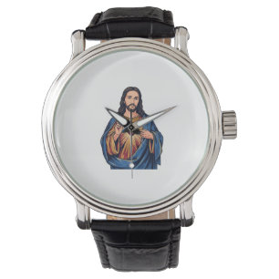 Reloj De Pulsera Corazón Sagrado Grabado Antiguo Vector Religioso D