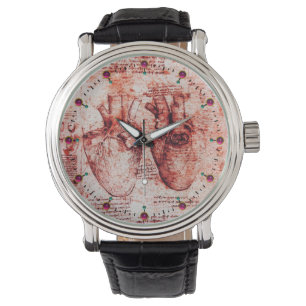 Reloj De Pulsera Corazón Y Sus Vasos De Sangre Pergamino Blanco Roj