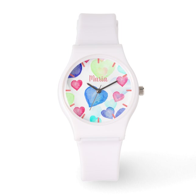Reloj De Pulsera Corazones de acuarela (Anverso)