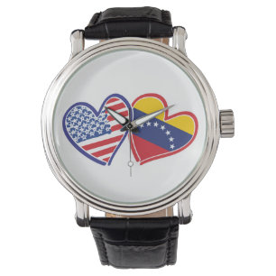 Reloj De Pulsera Corazones de banderas de EE. UU. y Venezuela