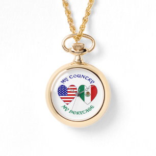Reloj De Pulsera Corazones de banderas de México EE. UU. Mi país mi