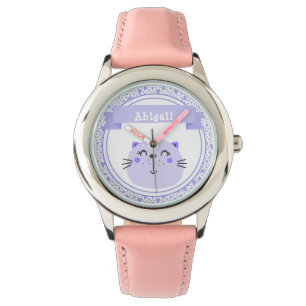 Reloj De Pulsera Corazones de gato morado y de lino - Niños persona