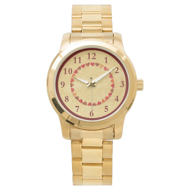 Reloj De Pulsera Corazones De Hojas De Otoño En Papel Antiguo (Anverso)