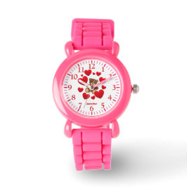 Reloj De Pulsera Corazones de niñita rosadas y osos de peluche llam