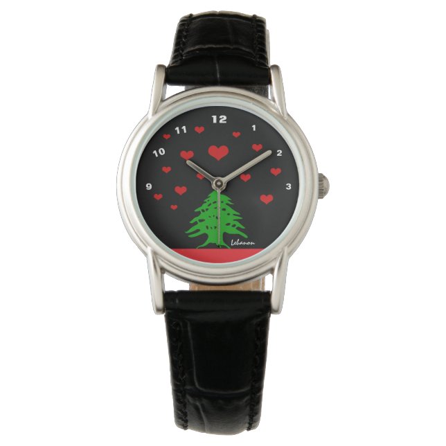 Reloj De Pulsera Corazones del Líbano y la moda de la bandera liban (Anverso)