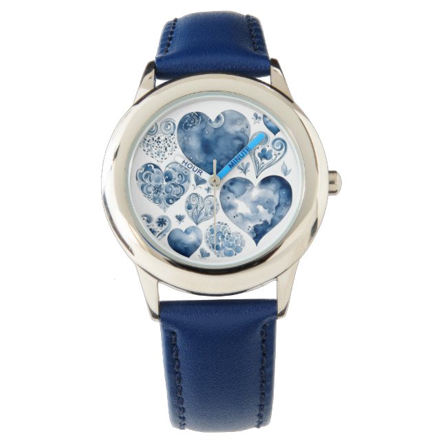 Reloj De Pulsera Corazones en azul delft (Anverso)